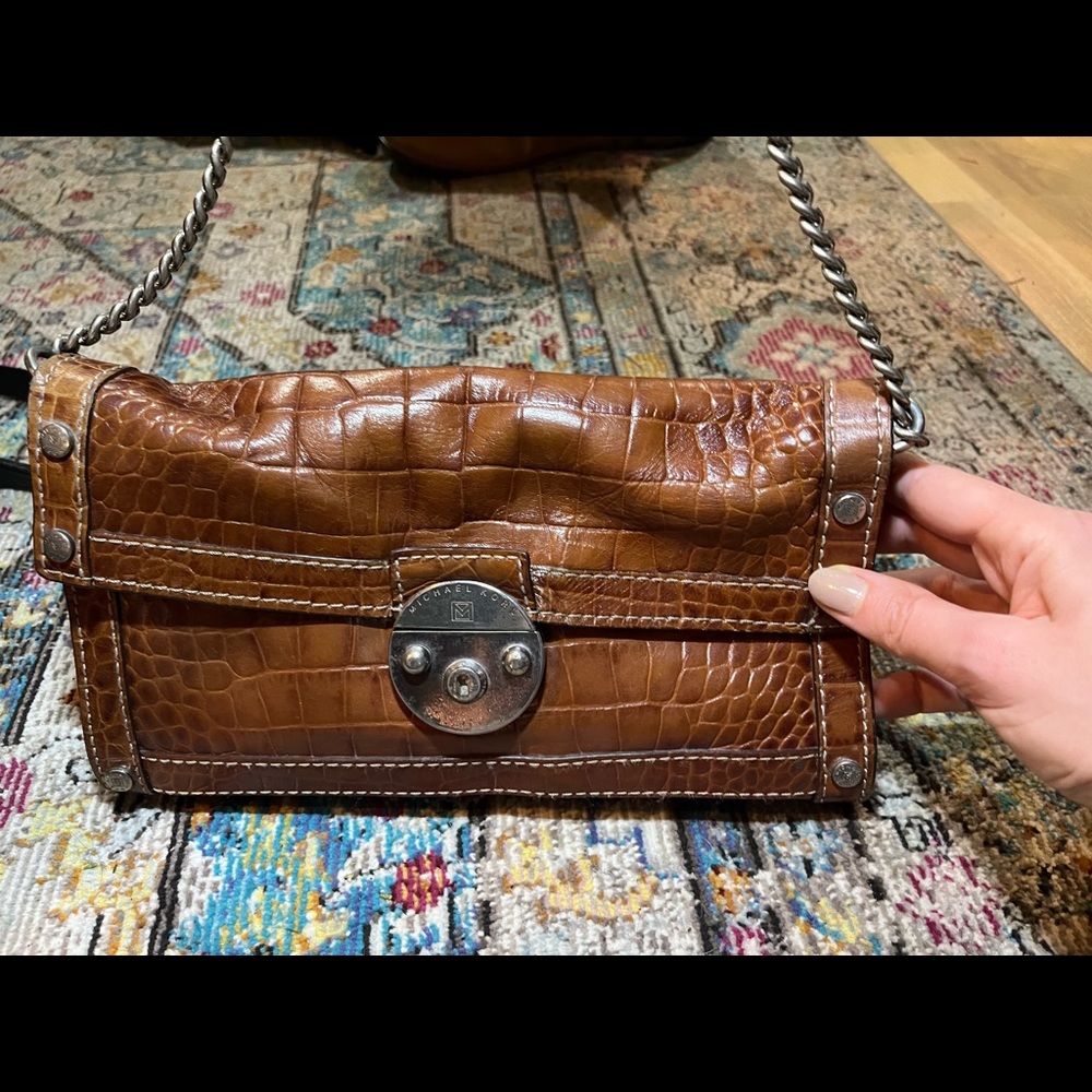 Michael Kors “Crocodile” Embossed Leather Shoulder Bag